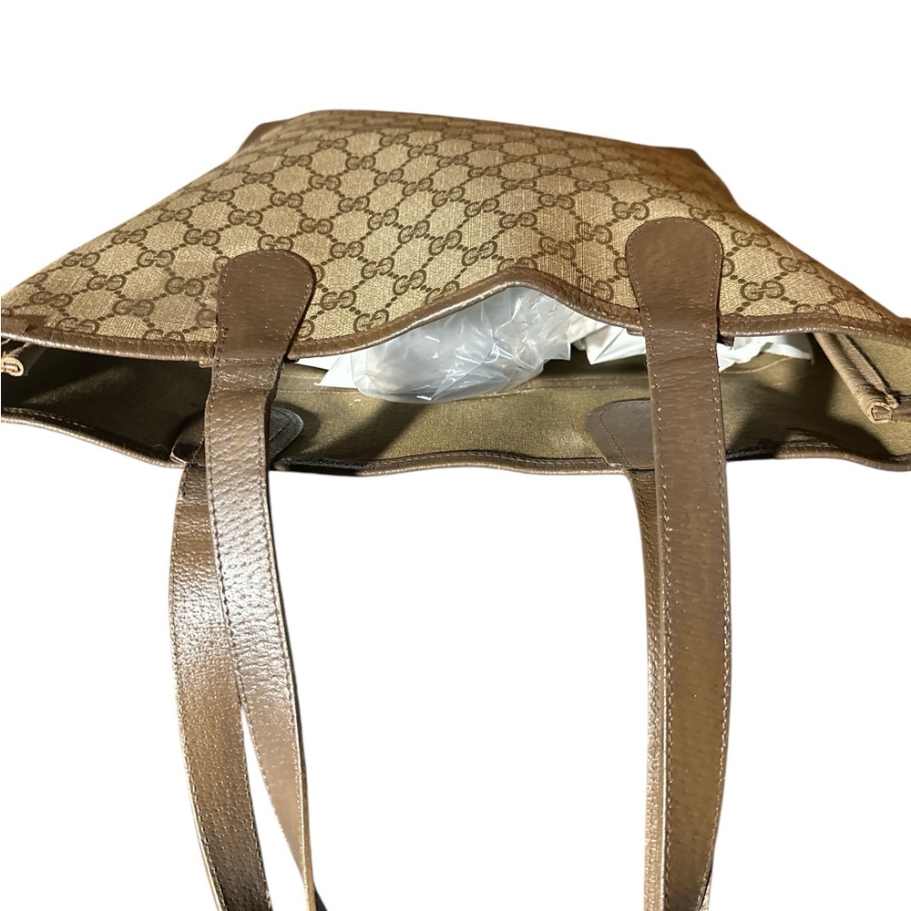 Auth. Repainted Gucci Beige+Brown GG Monogram Sherry Line Green And RedTote Bag - Picture 13 of 14